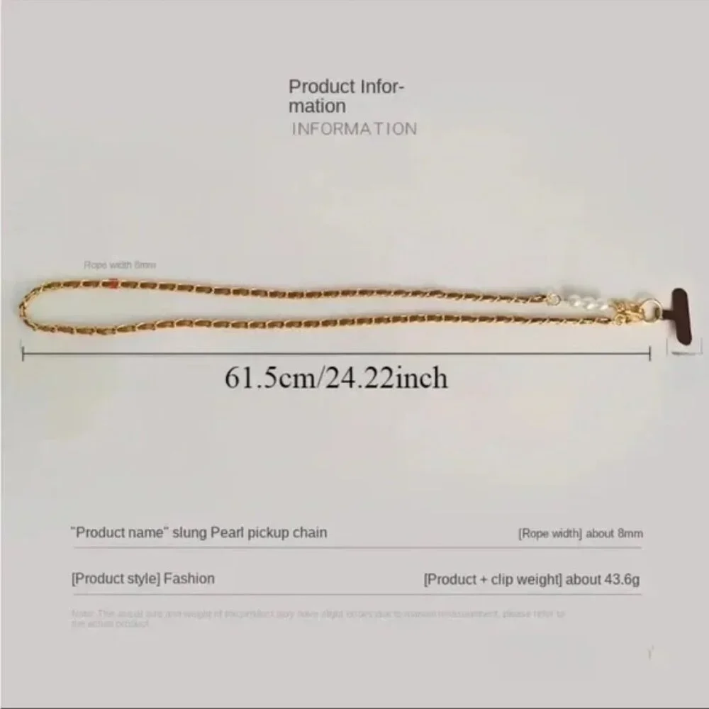 Tan Faux Pearl & Leather Chain Crossbody Phone Lanyard NEW